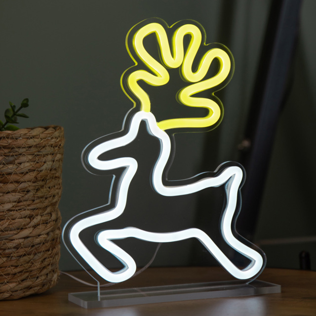 Premier Yellow and White LED Reindeer Table Top Neon Sign 25 x 19cm - Size: 25 x 19 x 5cm - White / Yellow - Samuel Alexander - Wilko - image 1