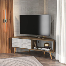 Decorotika Mora Single Sliding Door Walnut and White Corner TV Unit - Size: 54 x 140 x 45cm - Multi - Wilko - thumbnail 4