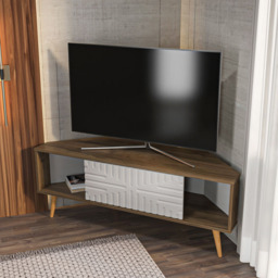 Decorotika Mora Single Sliding Door Walnut and White Corner TV Unit - Size: 54 x 140 x 45cm - Multi - Wilko - thumbnail 6