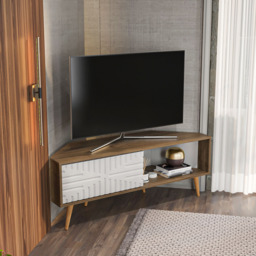 Decorotika Mora Single Sliding Door Walnut and White Corner TV Unit - Size: 54 x 140 x 45cm - Multi - Wilko - thumbnail 7