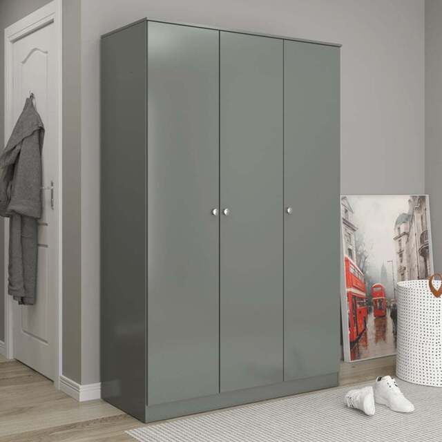Seconique Denver 3 Door Grey Gloss Wardrobe - Size: 175 x 112 x 48cm - Wilko - image 1