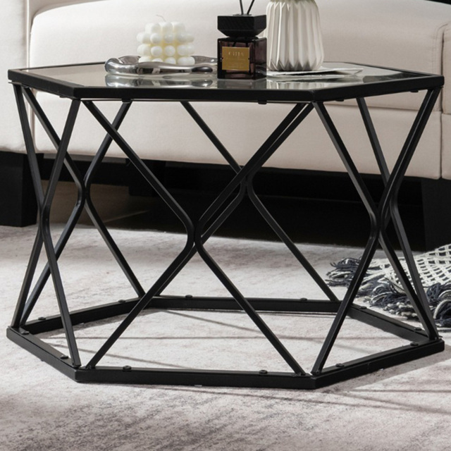 Costway Black Modern Accent Geometric Glass Coffee Table - Size: 70 x 62 x 20cm - Wilko - image 1