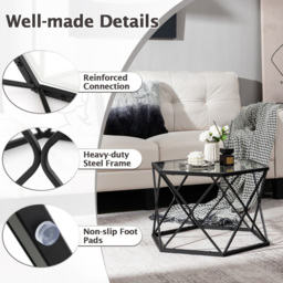 Costway Black Modern Accent Geometric Glass Coffee Table - Size: 70 x 62 x 20cm - Wilko - thumbnail 6