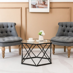 Costway Black Modern Accent Geometric Glass Coffee Table - Size: 70 x 62 x 20cm - Wilko - thumbnail 4