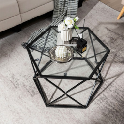 Costway Black Modern Accent Geometric Glass Coffee Table - Size: 70 x 62 x 20cm - Wilko - thumbnail 5