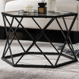 Costway Black Modern Accent Geometric Glass Coffee Table - Size: 70 x 62 x 20cm - Wilko