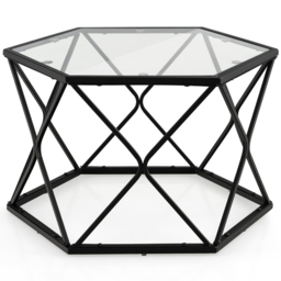 Costway Black Modern Accent Geometric Glass Coffee Table - Size: 70 x 62 x 20cm - Wilko - thumbnail 3