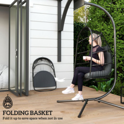 Outsunny Grey Rattan Indoor Outdoor Egg Chair with Installation Kit - Size: 105 x 68 x 74cm - Wilko - thumbnail 7