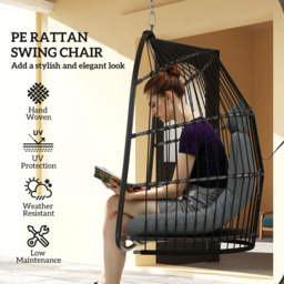 Outsunny Grey Rattan Indoor Outdoor Egg Chair with Installation Kit - Size: 105 x 68 x 74cm - Wilko - thumbnail 6