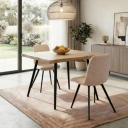 Home Source Avara and Ashford 2 Seater Square Dining Set Oak Woodgrain Effect and Beige - Oak Effect, Black and Beige - Wilko - thumbnail 5