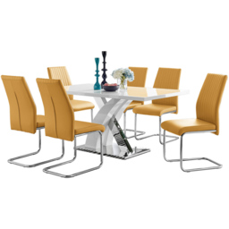 Furniturebox Columbia Fontana 6 Seater Dining Set White Gloss Mustard Yellow and Chrome - Wilko - thumbnail 3