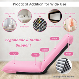 Costway Pink Reclining Folding Floor Chair - Size: Single - Wilko - thumbnail 6
