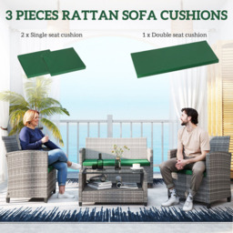 Outsunny Green Rattan Garden Lounge Replacement Cushion Pad Set of 3 - Size: 3 Pack - Wilko - thumbnail 5