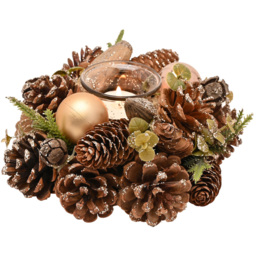 The Seasonal Gift Co. Single Glass Gold Glitter Pinecone Candleholder - Size: 8.5 x 19 x 19cm - Brown - Wilko - thumbnail 5