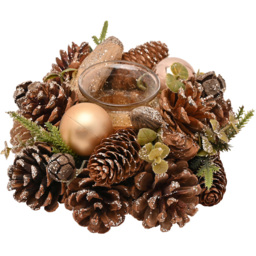 The Seasonal Gift Co. Single Glass Gold Glitter Pinecone Candleholder - Size: 8.5 x 19 x 19cm - Brown - Wilko - thumbnail 3