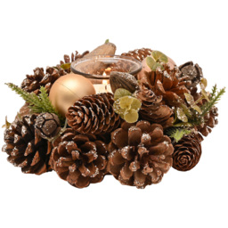 The Seasonal Gift Co. Single Glass Gold Glitter Pinecone Candleholder - Size: 8.5 x 19 x 19cm - Brown - Wilko - thumbnail 4