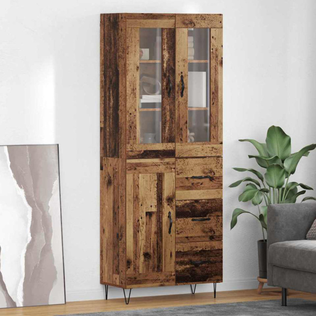 vidaXL 3 Door 3 Drawer Old Wood Sideboard - Size: 90 x 69.5 x 34cm - Brown - Wilko - image 1