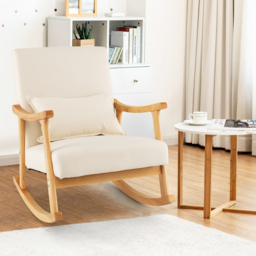 Costway Beige Upholstered Rubber Wood Frame Rocking Chair - Size: Single - Cream - Wilko - thumbnail 4