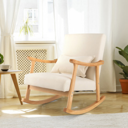 Costway Beige Upholstered Rubber Wood Frame Rocking Chair - Size: Single - Cream - Wilko - thumbnail 5