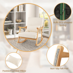 Costway Beige Upholstered Rubber Wood Frame Rocking Chair - Size: Single - Cream - Wilko - thumbnail 7