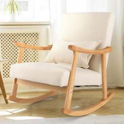 Costway Beige Upholstered Rubber Wood Frame Rocking Chair - Size: Single - Cream - Wilko