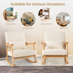 Costway Beige Upholstered Rubber Wood Frame Rocking Chair - Size: Single - Cream - Wilko - thumbnail 6