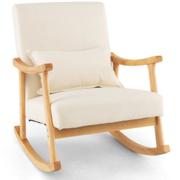 Costway Beige Upholstered Rubber Wood Frame Rocking Chair - Size: Single - Cream - Wilko - thumbnail 3