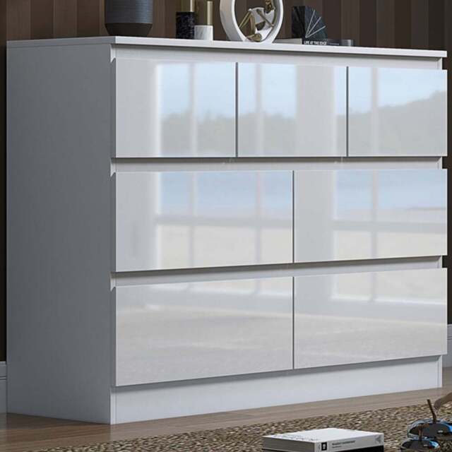FWStyle Stora Merchant 7 Drawer White Gloss Chest Of Drawers - Wilko - image 1