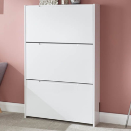 GFW Narrow White High Gloss 3 Tier Shoe Cabinet - Size: 17 x 72 x 112cm - Wilko - thumbnail 1
