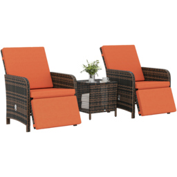 Outsunny 2 Seater Orange PE Rattan Recliner Bistro Set - Wilko - thumbnail 3