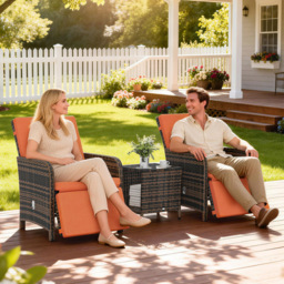 Outsunny 2 Seater Orange PE Rattan Recliner Bistro Set - Wilko - thumbnail 4