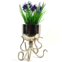 Botanik Silver Metal Octopus Bowl Style Planter with Stand 28cm - Size: 28 x 25 x 25cm - Wilko - thumbnail 4