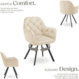 tectake Lucia Set of 6 Cream Quilted Swivel Armchair - Size: Single - Wilko - thumbnail 4