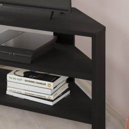 Decortie Thales 2 Shelf Black Wood Modern Corner TV Unit - Size: 45 x 110 x 36cm - Wilko - thumbnail 4