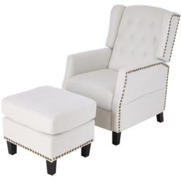 Living and Home White Chenille Pushback Recliner Chair with Footstool - Size: 102 x 62 x 153cm - Wilko - thumbnail 3