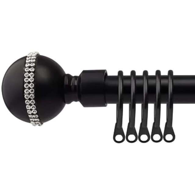 New Edge Blinds 120-210cm Extendable Black Bejewelled Metal Curtain Pole - Size: 120 - 210cm - Wilko - image 1