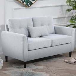 Portland 2 Seater Light Grey Linen Loveseat Sofa - Wilko