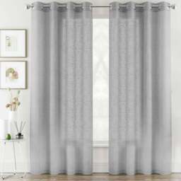 Tyrone Textiles Crete Silver Linen Look Eyelet Voile Panel Curtains 140 x 229cm - Size: W 140 x D 229cm - Wilko