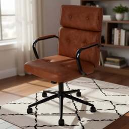 Living and Home Brown PU Leather Swivel and Adjustable Retro Office Chair - Size: 103.5 x 66 x 48cm - Wilko