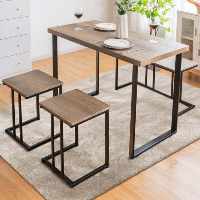 Costway 4 Seater Metal Frame Industrial Dining Set - Brown - Wilko - image 1