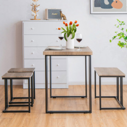 Costway 4 Seater Metal Frame Industrial Dining Set - Brown - Wilko - thumbnail 5
