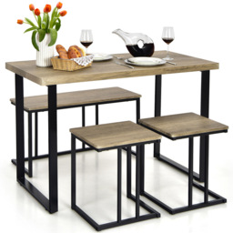 Costway 4 Seater Metal Frame Industrial Dining Set - Brown - Wilko - thumbnail 3