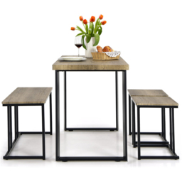 Costway 4 Seater Metal Frame Industrial Dining Set - Brown - Wilko - thumbnail 4