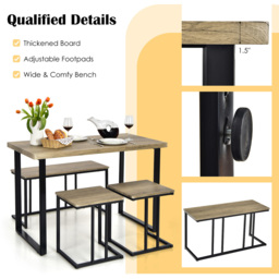 Costway 4 Seater Metal Frame Industrial Dining Set - Brown - Wilko - thumbnail 6