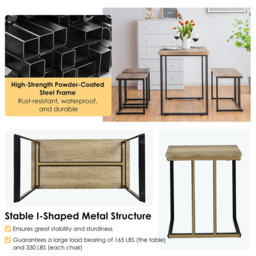Costway 4 Seater Metal Frame Industrial Dining Set - Brown - Wilko - thumbnail 7