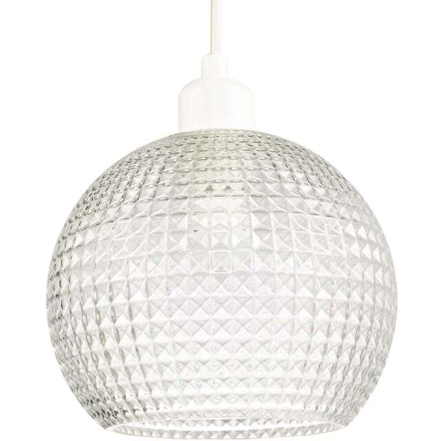 Happy Homewares Spherical Clear Glass Square Diamond Ridges Pendant Shade - Size: 18 x 18 x 18cm - Wilko - image 1