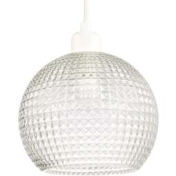 Happy Homewares Spherical Clear Glass Square Diamond Ridges Pendant Shade - Size: 18 x 18 x 18cm - Wilko