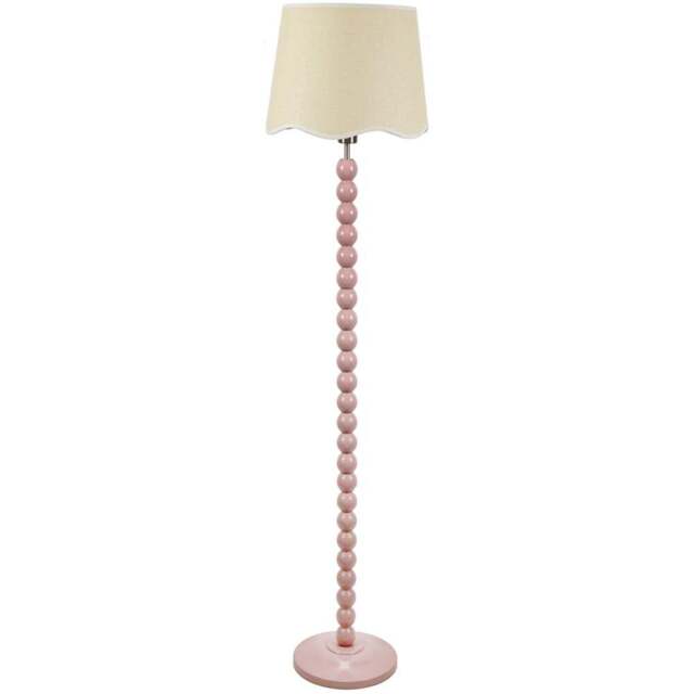 ValueLights Bobbins Linen Scallop White Trim Shade Painted Rose LED Floor Lamp - Pink - Wilko - image 1