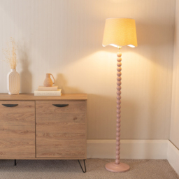 ValueLights Bobbins Linen Scallop White Trim Shade Painted Rose LED Floor Lamp - Pink - Wilko - thumbnail 3