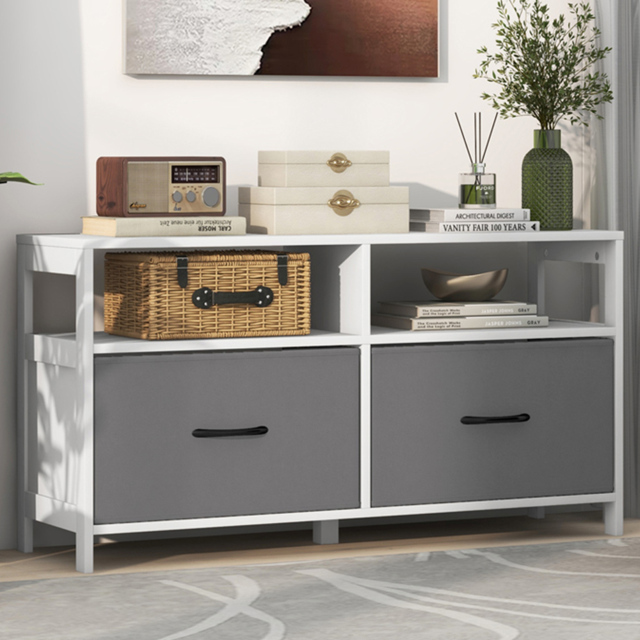 Costway 2 Drawer 2 Shelf White Fabric Storage TV Unit - Size: 112 x 38 x 15cm - Wilko - image 1